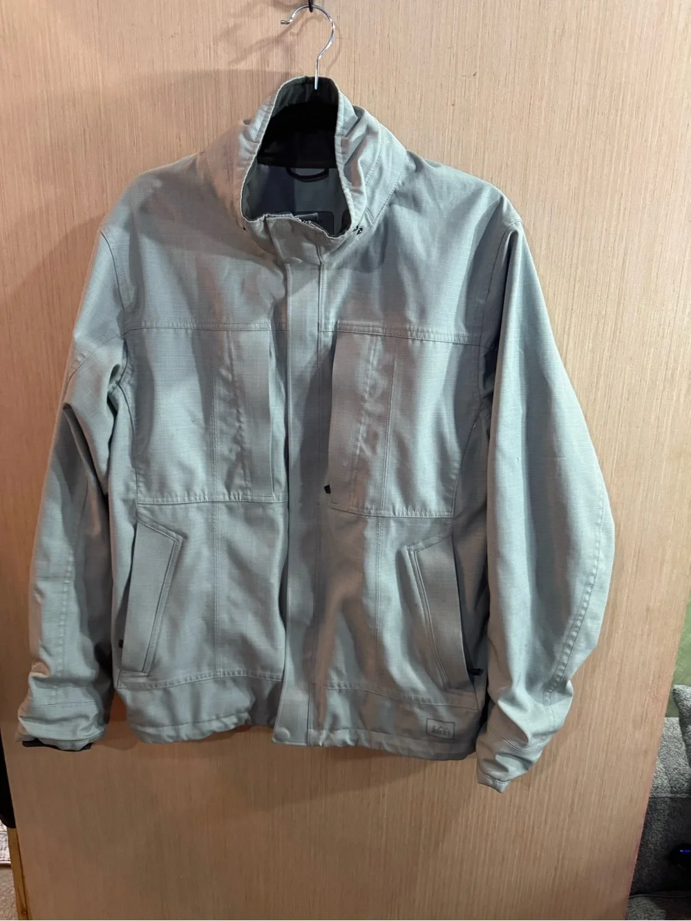 REI E1 Elements Light Gray Men's Zip Up Rain Jacket Size Small
